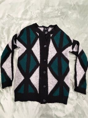 ASOS Black, Teal & Gray Geometric Button Cardigan